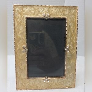 Golden Marbelized Art Deco Rhinestone Beading Edge Trim Photo Frame 8.75"X 6.75"